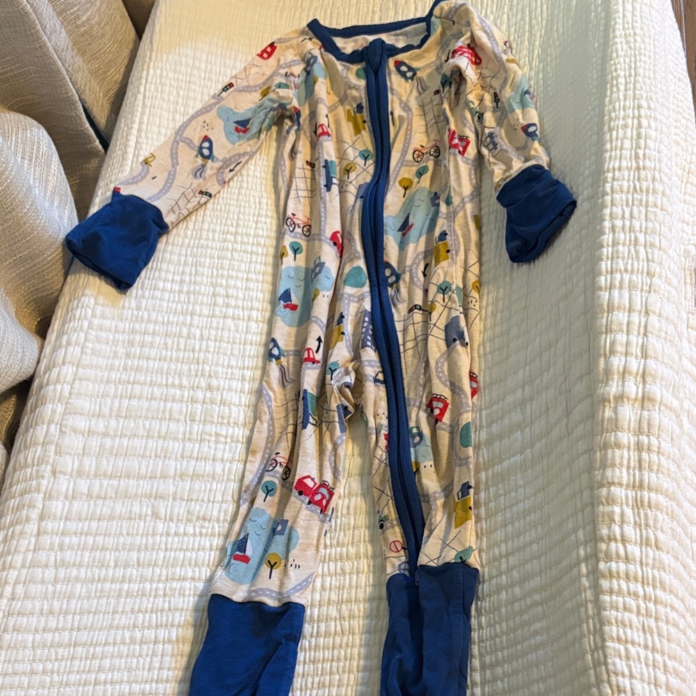 Little Sleepies Cream One Piece with Blue and Red Accents